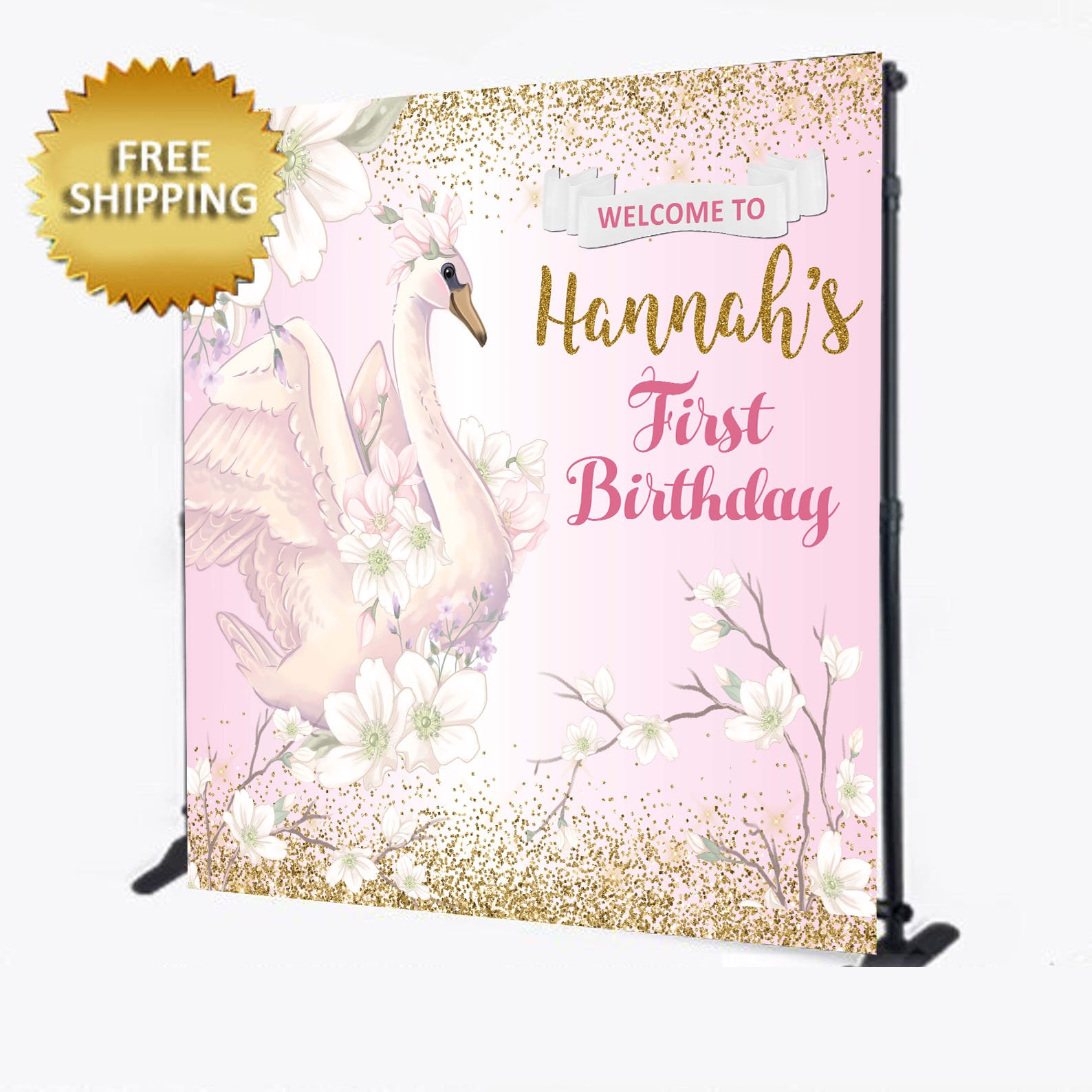 Menu Backdrop Swan 1st Birthday Backdrop Swan Princess Backdrop Swan Step and Repeat Baby ...
