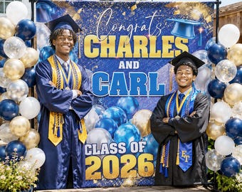 Trunk Party Backdrop Graduation Photo Backdrop Graduation Step and Repeat Class of 2026 backdrop, Senior Graduation Welcome Sign Blue gold