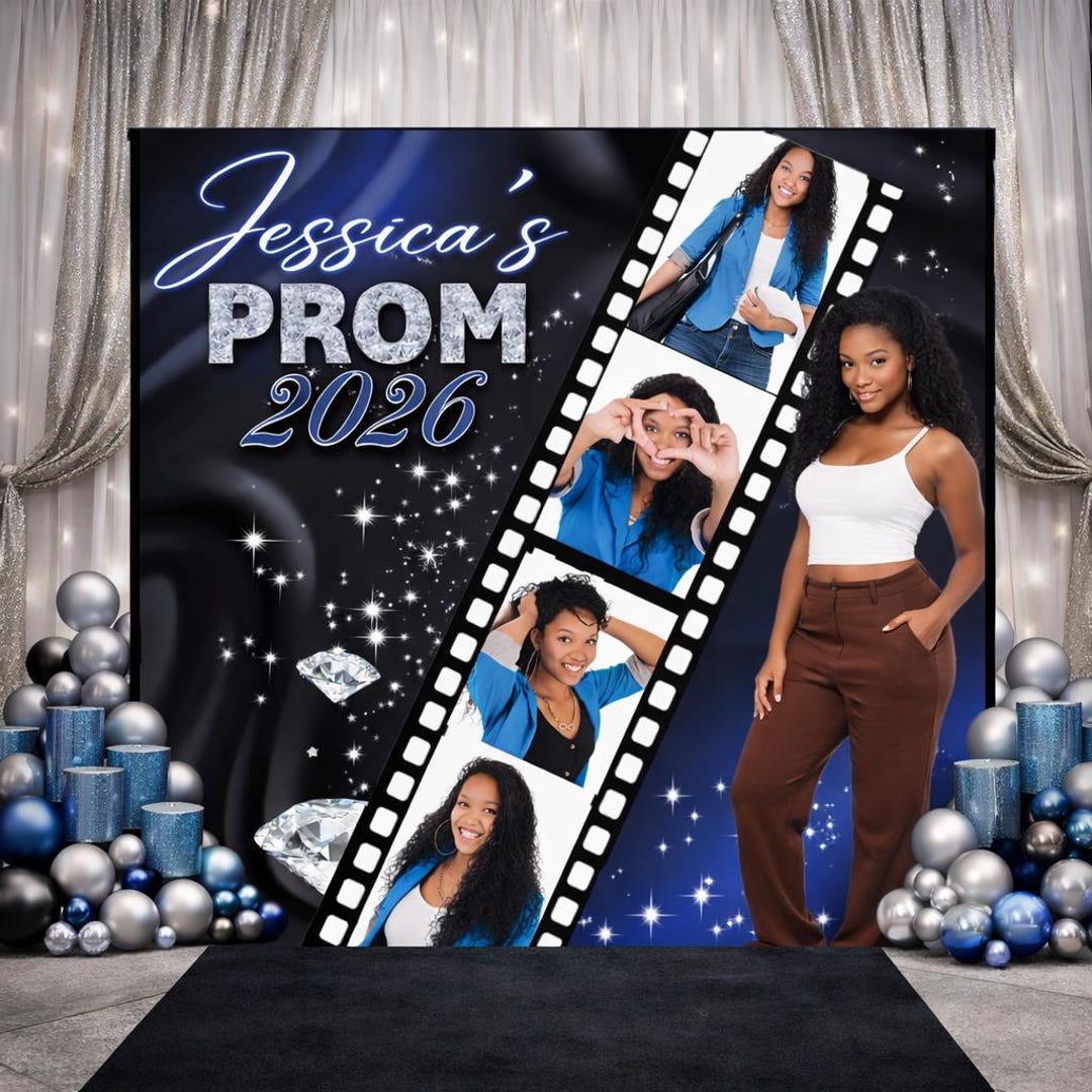 Prom Step Off Custom Prom Send off Backdrop, Blue and Silver Prom Step and Repeat ...