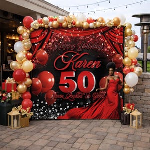 Red and Black 50th Photo step and repeat Birthday Backdrop Welcome Sign Birthday Banner Personalized Photo Sign Custom Printed Banner