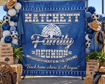 Custom Family Reunion Backdrop Reunion Step and repeat Denim and Diamond Banner Rodeo Sign Wild Wild West Reunion backdrop Printable banner