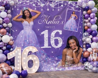 Custom sweet 16 photo Birthday backdrop Ms Quince Step and Repeat Quinceanera Welcome Sign Custom Printed Sign Personalized Banner