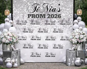 Custom Prom Backdrop, Prom Send Off Step and Repeat, Custom Photo Sign, Personalized Photo Banner, Prom Party Decorations, silver and black