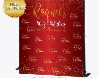 Birthday backdrop, Birthday banner, 50 and fabulous backdrop, 50th Birthday Backdrop, prom backdrop, Custom step and repeat backdrop