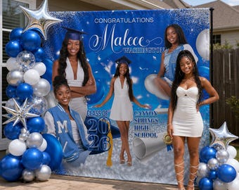 Graduation backdrop, Blue and Gold Grad Step and Repeat, Class of 2026 Grad Banner, Graduation Photo Board, Graduation Board, Grad decal