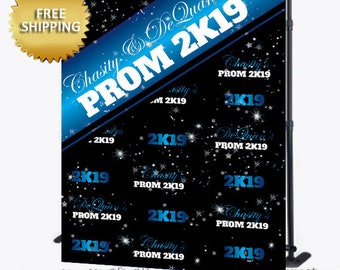 Prom Step and Repeat backdrop, 2K19 Prom Step and Repeat,Blue and black prom backdrop, Prom 2019 backdrop, prom 2019 repeat, purple