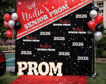 Prom Backdrop, Red and Silver Prom Step and repeat,  Champagne Step and Repeat, Prom Photo Board, Prom Send Off, Prom Party Decorations
