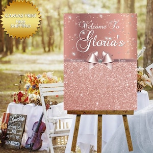 Canvas sign guest book, Rose gold guest book canvas,Welcome Sign guest book,50th Birthday step and repeat,Guest book canvas, 50 and fabulous