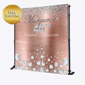 Rose Gold backdrop, Rose Gold banner, Diamonds backdrop, Diamonds banner, 40 and fabulous backdrop, 40th birthday backdrop,Birthday Backdrop