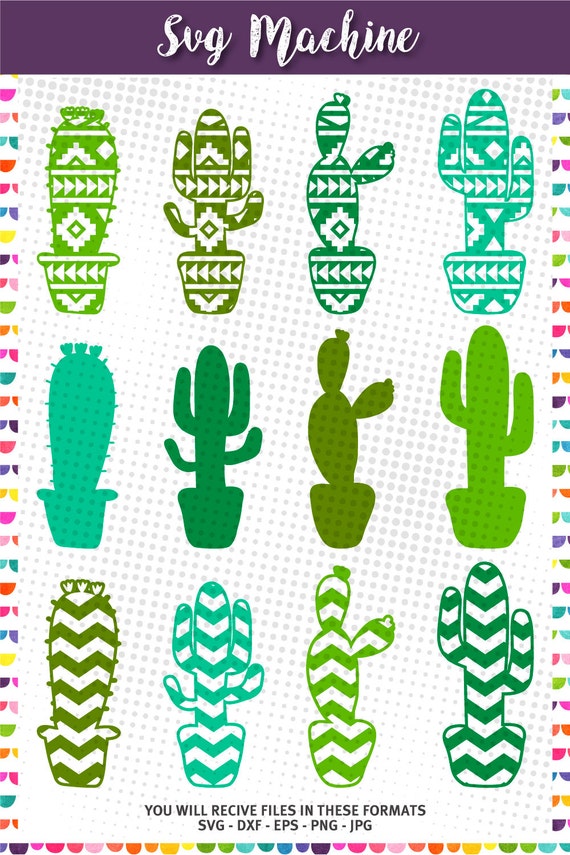 Patterned Cactus Silhouette Svg Etsy