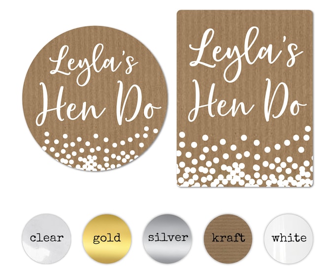 Round personalised Hen Night favour party bag labels stickers