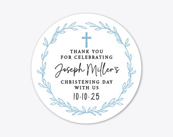 Personalised Christening stickers for favors, Thank You Christening Baptism stickers, Custom name Christening Day stickers sheet