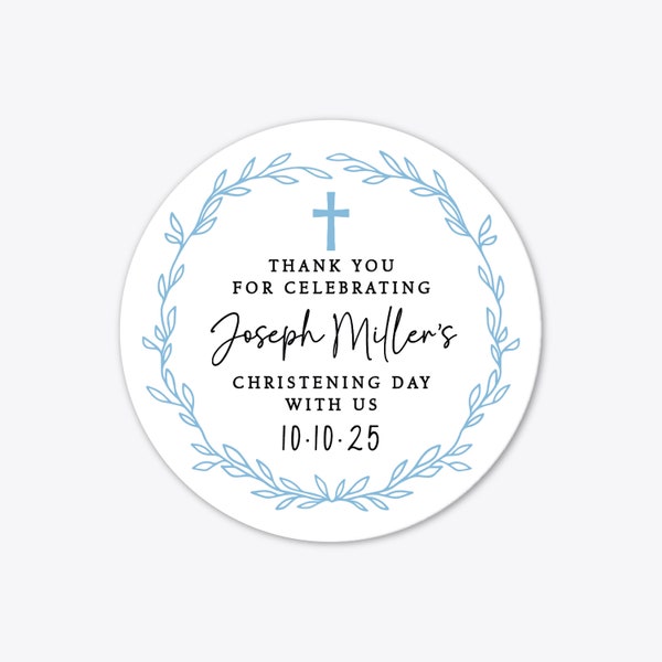 Personalised Christening stickers for favors, Thank You Christening Baptism stickers, Custom name Christening Day stickers sheet