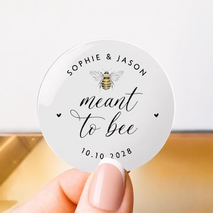 Personalised Meant To Bee Honey Stickers, Honey Jar Wedding Labels With Name, Custom Honey Favor Labels, Clear Mini Honey Jar Thank You Tags