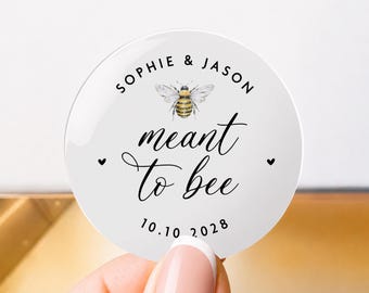 Adesivi personalizzati per miele Meant To Bee, etichette per matrimonio con nome per barattoli di miele, etichette personalizzate per bomboniere a base di miele, mini etichette trasparenti di ringraziamento per barattoli di miele