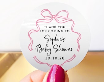 Personalised Baby Shower Favour Stickers, Custom Baby Girl Thank You Stickers, Pink Envelope Seal Stickers, Baby Shower Gift Bag Stickers