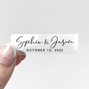 Foil transparent wedding label / Calligraphy wedding labels stickers / Small clear stickers labels / Customized stickers for wedding Clear - Black Text