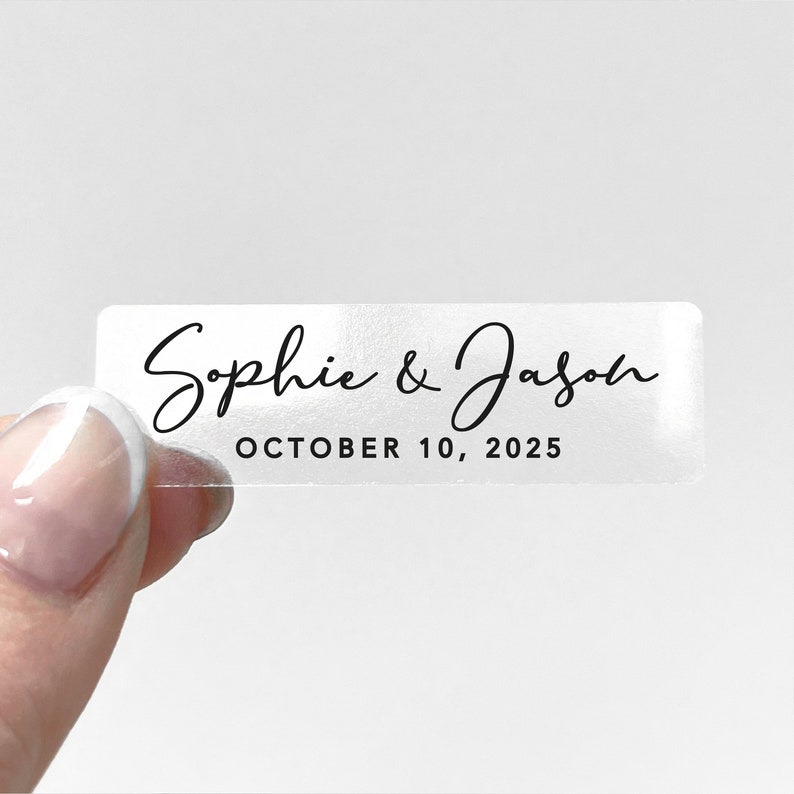 Foil transparent wedding label / Calligraphy wedding labels stickers / Small clear stickers labels / Customized stickers for wedding Clear - Black Text