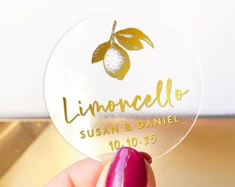 Customized Limoncello Wedding Thank You Stickers - Elegant Personalized Round Party Favors for Bottles - Customize Your Wedding Gift