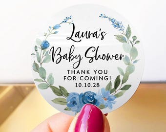 Autocollants floraux pour baby shower, Stickers bébé doux Phoques, Stickers douche pour sacs, Stickers bébé fleurs bleus, Stickers C'est un garçon