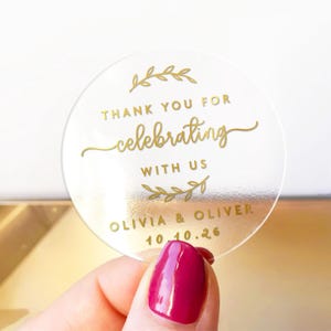 Wedding thank you gold foil clear favors stickers labels, Transparent stickers custom, Wedding favors stickers, Wedding favor labels