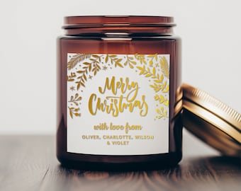 luxury christmas candle sticker labels, custom festive printed candle stickers, candle packaging labels, personalised soy candle labels