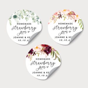 Personalised Wedding Jam Jar Stickers, Custom Round Labels For Favor Jars, Wedding Clear Favor Labels, Floral Design Jam Jar Labels