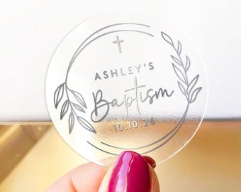 Personalized Rose Gold Foil Baptism Christening Stickers - Party Favor Gift Labels
