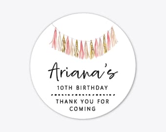 Happy Birthday thank you welcome bag clear stickers sheet, Thank you for coming to my party stickers, Birthday party bag stickers