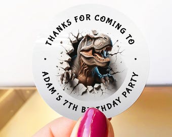Dinosaur Birthday Party Stickers, Personalised Dino Party Labels, Custom Dinosaur Birthday Favour Stickers, Dino Thank You Seals