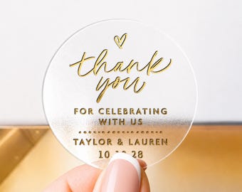Personalised Wedding Thank You Stickers, Custom Wedding Favour Stickers, Names & Date Labels, Wedding Envelope Seal Stickers