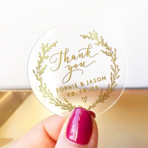 Pegatinas con monogramas en lámina dorada, etiquetas transparentes personalizadas para sobres y regalos de boda