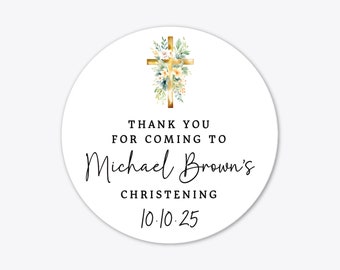Personalised Christening stickers for favors, Thank You Christening Baptism stickers, Custom name Christening Day stickers sheet