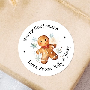 Personalized Gingerbread Stickers for Christmas Gifts - Seasonal Holiday Labels - Festive Christmas Gift Tags