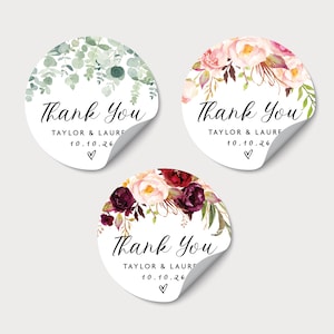 Personalized Thank You Stickers, Wedding Thank You Stickers, Floral Thank You Stickers For Party Favors, Round Thank You Sticker Seals