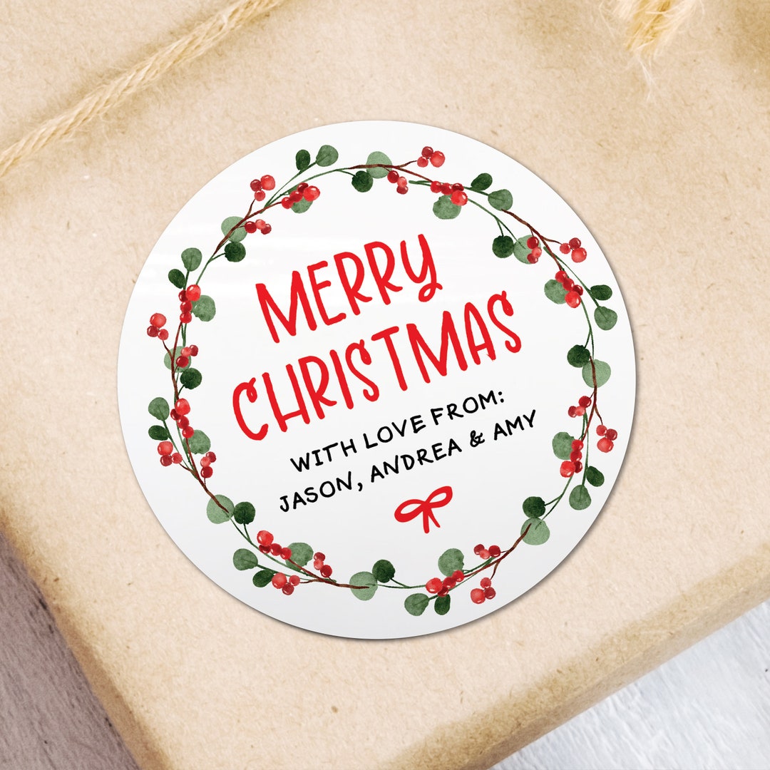 Merry Christmas Custom Name Labels Stickers Sheet, Christmas Sticky