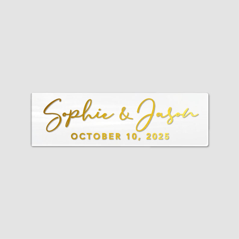 Folie transparant trouwlabel / Kalligrafie trouwlabels stickers / Kleine duidelijke stickers labels / Aangepaste stickers voor bruiloft White - Gold Text