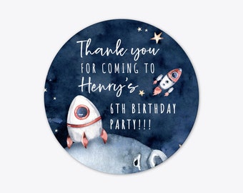 Personalised space party birthday thank you stickers, Birthday party favor stickers, Gift bag stickers labels