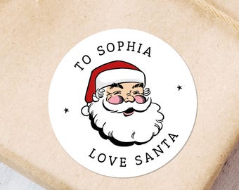 Custom Xmas Round Stickers, Merry Christmas From Santa Stickers, Christmas Gift Wrap Labels, Personalised Xmas Gift Labels