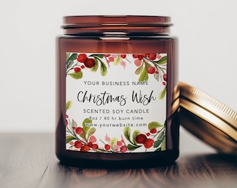 personalised christmas candle stickers, custom holiday candle labels, festive candle sticker sheets, christmas jar candle labels