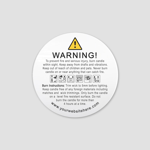 Custom candle warning safety labels stickers, Candle making safety label, Round warning stickers, Business candle warning label