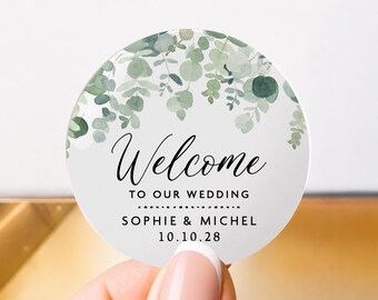 Welcome Wedding Stickers, Custom Name Welcome Labels, Personalised Welcome Bag Stickers, Round Wedding Favour Seals