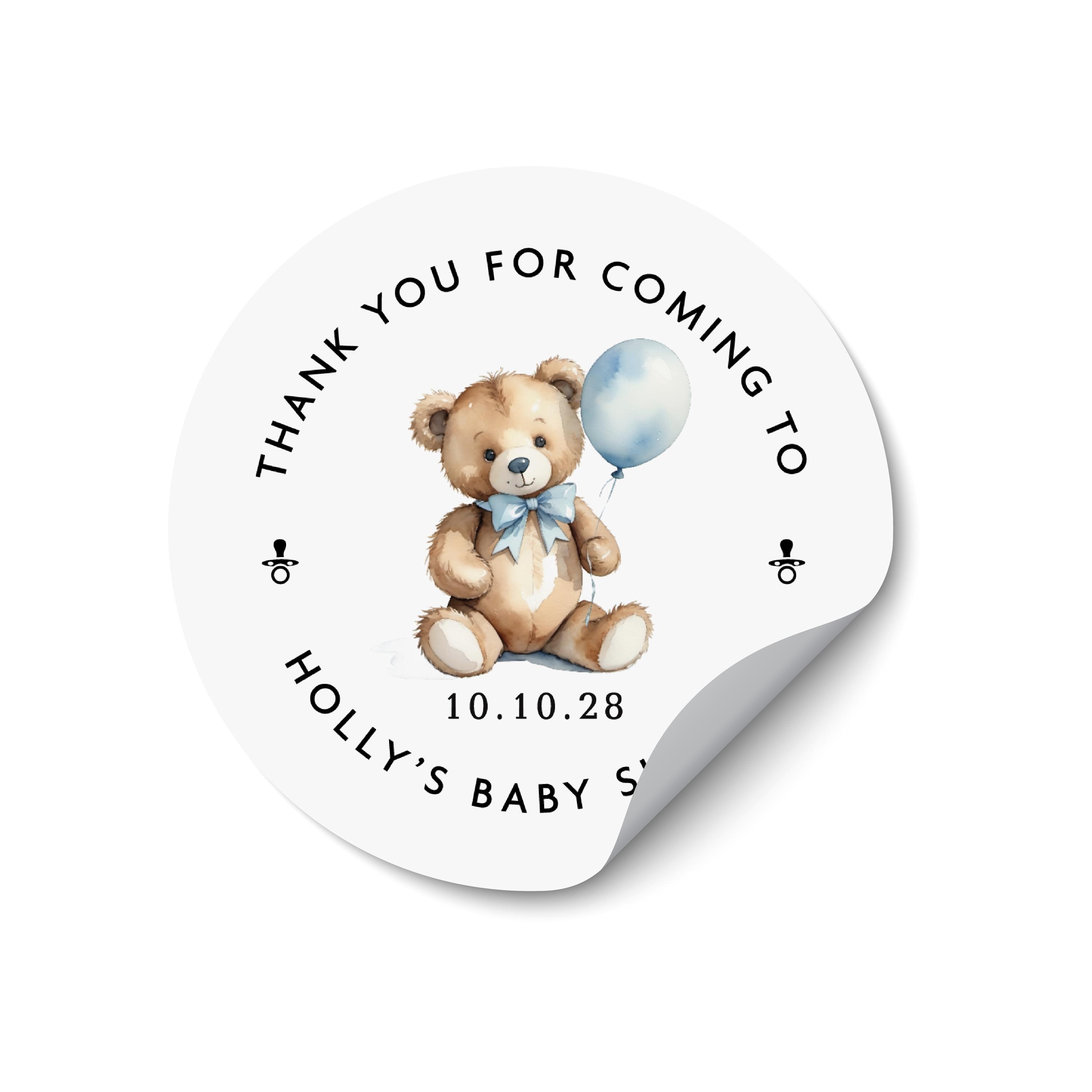 Baby Boy Teddy Bear Blue Baby Shower Stickers, Personalised Blue Bear ...