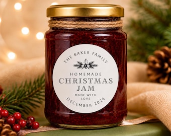 Christmas Jam Labels, Personalised Christmas Gift Labels, Homemade Jam Stickers, Preserve Jar Labels, Festive Food Gift Stickers