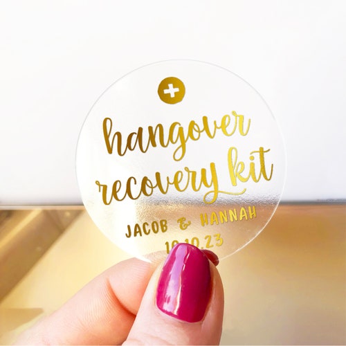 Hangover Recovery Kit Custom 35x Wedding 30mm Stickers Seals Labels 120 