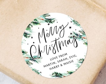 Personalized Christmas Gift Tag Stickers, Custom Round Holiday Envelope Seal Stickers, Festive Christmas Tree Name Label Stickers