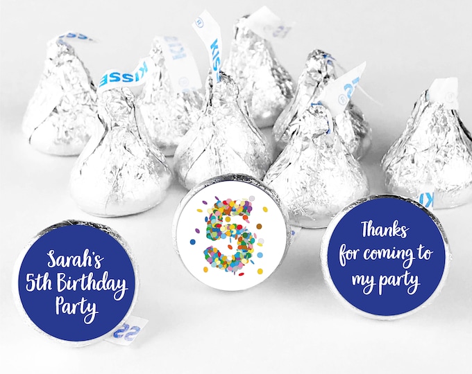 Custom birthday party hershey kiss thank you round stickers, Custom stickers for hershey kisses, Candy stickers