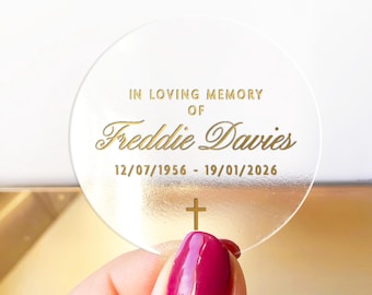 Gold Foil Funeral Stickers Personalised, Silver Foil Memorial Sticker Labels, Rose Gold Funeral Favour Stickers