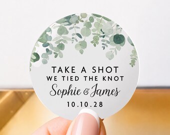 Take A Shot Stickers, Personalised Wedding Shot Labels, Custom Party Favour Stickers, Round Drink Seals
