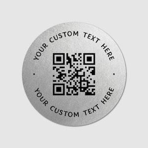 Custom QR code package brand name stickers sheet, Custom text stickers, Business stickers logo, Personalized shipping stickers labels Silver - Black Text